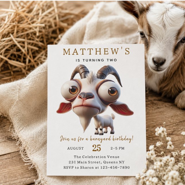 Convites Festa de 2º aniversário de animais da fazenda com  (Cute goat Farm Animals 2nd Birthday Party Invitation)