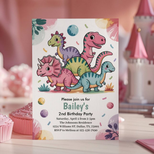 Convites Festa de 2º Aniversário de Crianças com Dinossauro (Criador carregado)