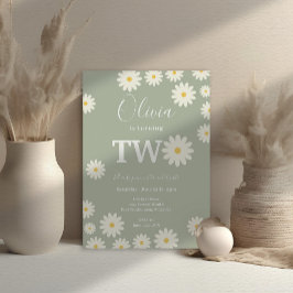 Convites Festa de 2º aniversário floral em verde salvia oli