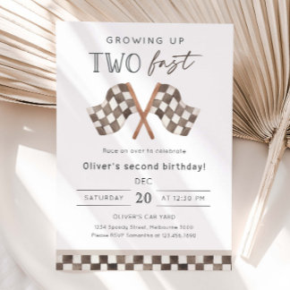 Convites Festa de 2º Aniversário Growing Up Two Fast Racing