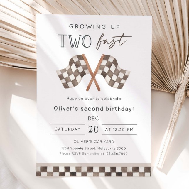 Convites Festa de 2º Aniversário Growing Up Two Fast Racing (Criador carregado)