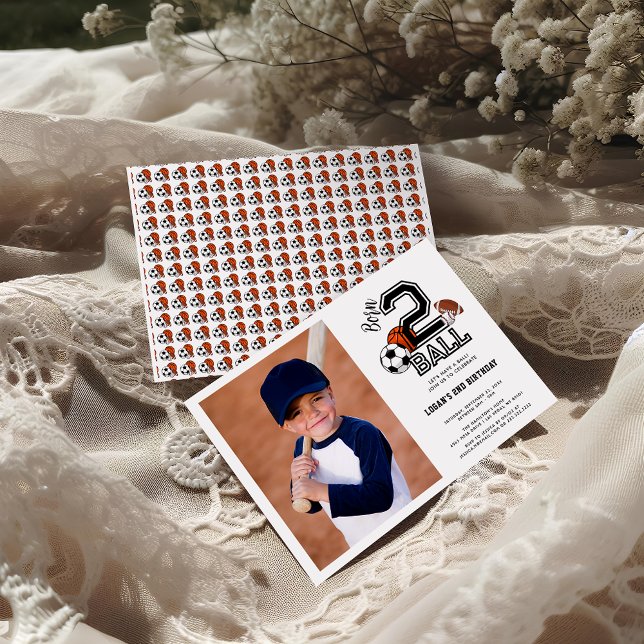 Convites Festa de 2º Aniversário Tema Esportes Born 2 Ball  (Criador carregado)