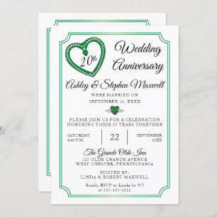 Convites Festa de 20 de Casamento de Ouros de Emerald