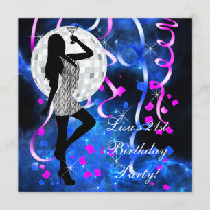 Convites Festa de 21 anos Azul Real Rosa Neon