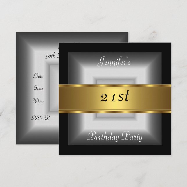 Convites Festa de 21 anos prata Dourado (Frente/Verso)