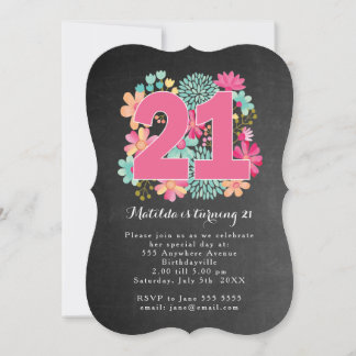 Convites Festa de 21 Anos Quadro-Negro Pintado com Flores