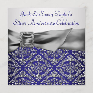 Convites Festa de 25º Aniversário Azul Meia-Noite Prata Dam