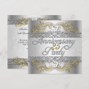 Convites Festa de 25º Aniversário Prata Dourado Branco Eleg