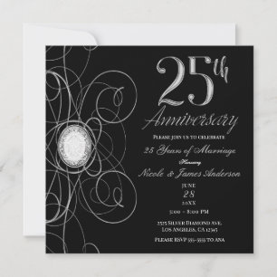 Convites Festa de 25 anos Black & Silver Diamond 25
