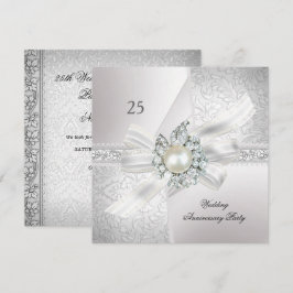Convites Festa de 25 Anos de Casamento Pérola Branco Prata