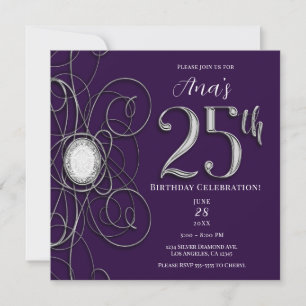 Convites Festa de 25 anos Purple & Silver Diamond 25