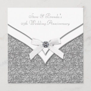 Convites Festa de 25 de Casamento Elegante de Prata