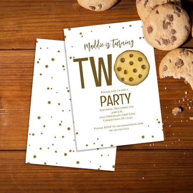 Convites Festa de 2 Anos Bolo de Biscoito Fofo (Chocolate chip cookies second birthday invitations)