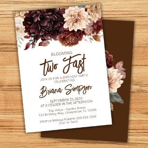 Convites Festa de 2 anos Brown Beige Flores Floral