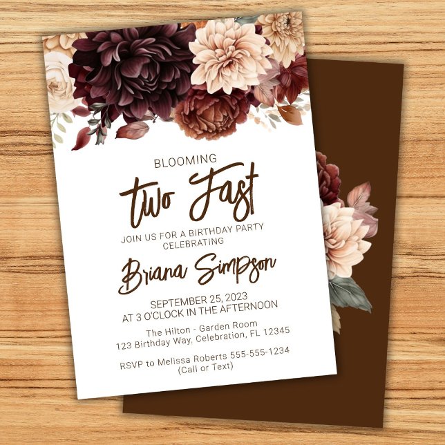 Convites Festa de 2 anos Brown Beige Flores Floral (Criador carregado)