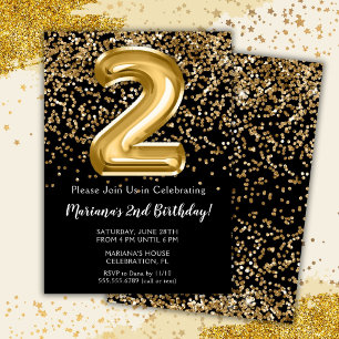 Convites Festa de 2 anos da menina Black Gold Kids