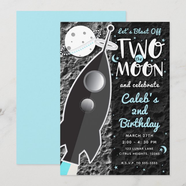 Convites Festa de 2 anos da Nave Espacial Foguete DOIS PARA (Frente/Verso)