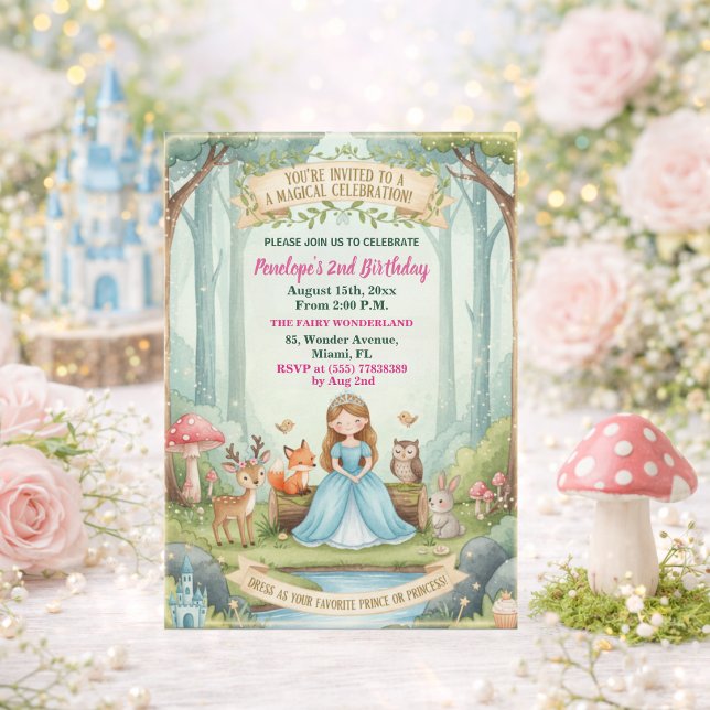 Convites Festa de 2 anos da Princesa com Animais da Florest (Criador carregado)