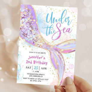 Convites Festa de 2 anos da Sereia Roxo Sob o Mar