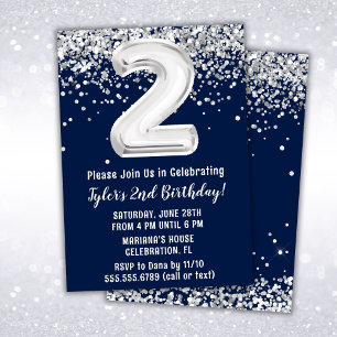 Convites Festa de 2 anos Navy Blue Silver