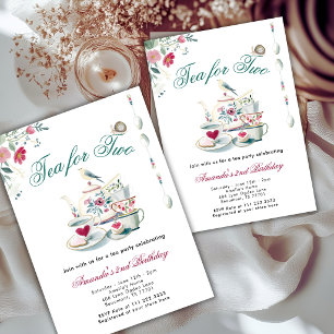 Convites Festa de 2 anos Tea For Two Animais Florais 