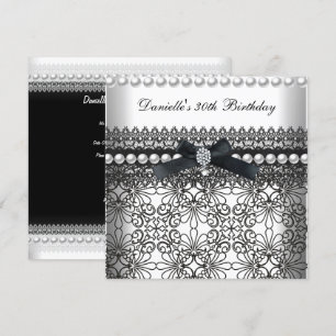 Convites Festa de 30º Aniversário Damask Pérola Preta e Bra