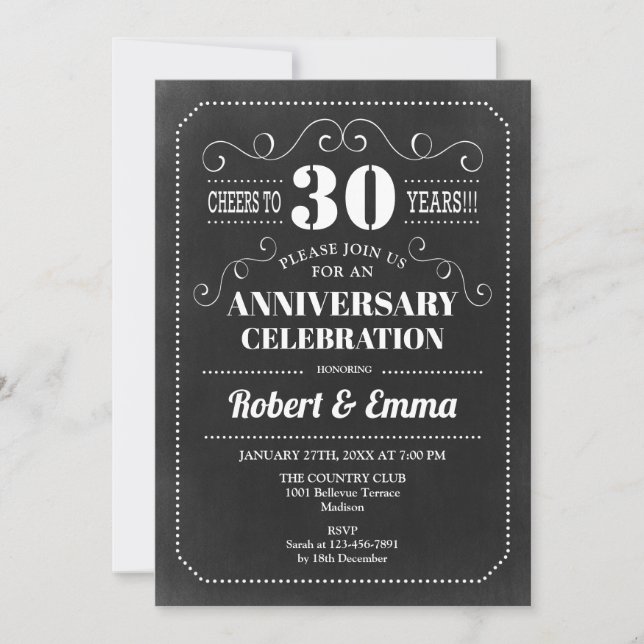 Convites Festa de 30 anos de Casamento - Quadro Negro (Frente)
