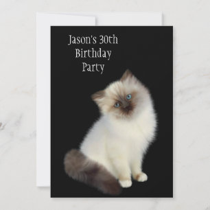 Convites Festa de 30 Anos de Idade Gato Marrom e Branco