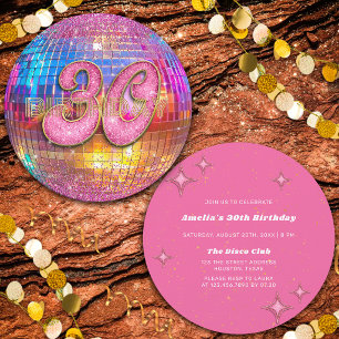 Convites Festa de 30 Anos Dourado Rosa Brilho Bola de Disco