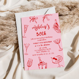 Convites Festa de 30 Anos Pink Hand Desenhado Funky