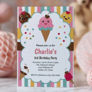 Convites Festa de 3 Anos da Cute Girls Ice Cream