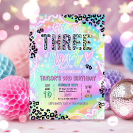 Convites Festa de 3 anos Little Miss Threenage Rainbow Leop