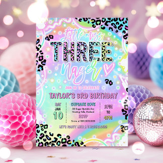 Convites Festa de 3 anos Little Miss Threenage Rainbow Leop