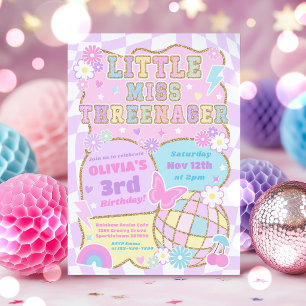 Convites Festa de 3 anos Little Miss Threenager Preppy Groo
