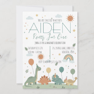 Convites Festa de 3 Anos Minimal Dinosaur Neutral Boho
