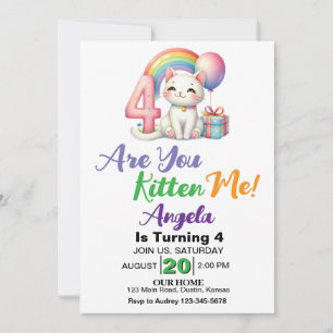 Convites Festa de 4º Aniversário de Gatinho Fofo