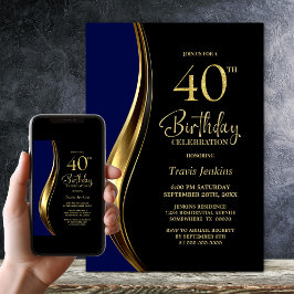 Convites Festa de 40 Anos Black Gold Blue