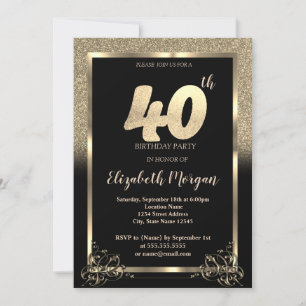 Convites Festa de 40 Anos com Gradiente de Brilho Dourado E