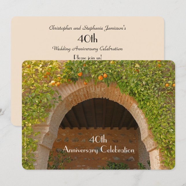 Convites Festa de 40 Anos de Casamento Arco Rústico Laranja (Frente/Verso)