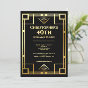 Convites Festa de 40 anos de Gatsby Moody Art Deco