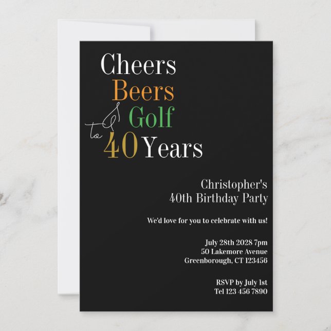 Convites Festa de 40 Anos de Golfe Cheers Beers (Frente)