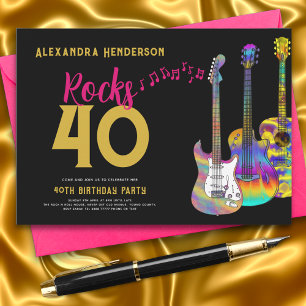 Convites Festa de 40 Anos de Idade Arrasa Guitarra Rosa Dou