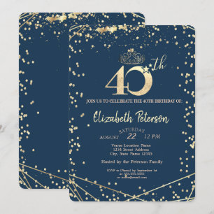 Convites Festa de 40 anos Diamantes Azul Marinho Dourado