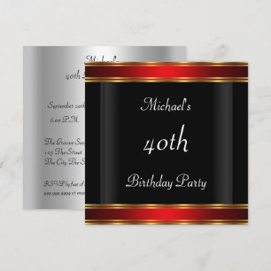 Convites Festa de 40 anos do homem - Art Déco Preto Vermelh