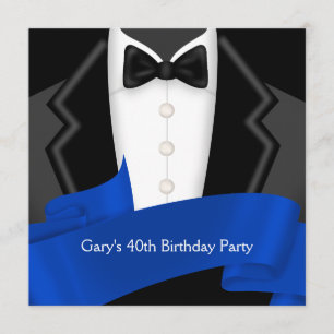 Convites Festa de 40 Anos do Homem com Smoking Azul Marinho