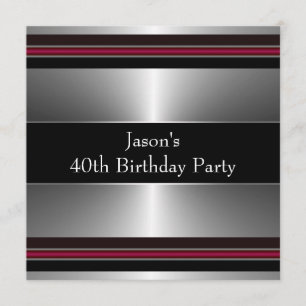 Convites Festa de 40 Anos do Homem Preto Vermelho Prata