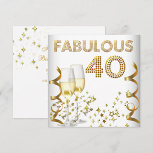 Convites Festa de 40 Anos Fabulosa com Champanhe Dourado