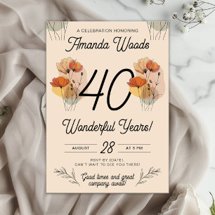 Convites Festa de 40 Anos Floral Vibrante