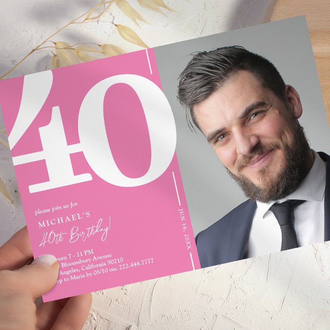 Convites Festa de 40 Anos Fofo Rosa (Criador carregado)