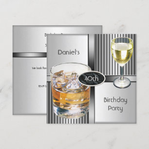 Convites Festa de 40 Anos Masculina Bebidas Metal Preto Pra